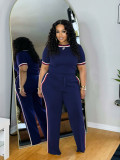 EVE Contrast Color Loose Short Sleeve Pants 2 Piece Set SFY-825