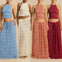 EVE Sleeveless Press Pleated Top Long Skirt 2 Piece Set SH-391524