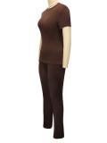 EVE Solid Color Short Sleeve Two Piece Pants Set SH-391481