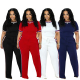 EVE Contrast Color Loose Short Sleeve Pants 2 Piece Set SFY-825