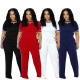 EVE Contrast Color Loose Short Sleeve Pants 2 Piece Set SFY-825
