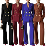 EVE Solid Color Long Sleeve Blazer Two Piece Pants Set YF-10980