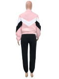 EVE Color Block Long Sleeve Coat 2 Piece Pants Set SH-391459