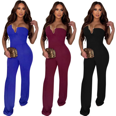EVE Solid Color Off Shoulder Slim Jumpsuit YF-10974