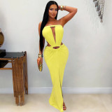 EVE Solid Color Off Shoulder Split Maxi Dress YF-10994