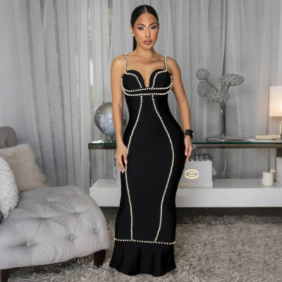 EVE Sexy Sleeveless Beaded Spaghetti Straps Maxi Dress CYA-902240