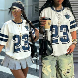 EVE Vintage Loose Letter Print Short Sleeve T-shirt  SH-391499