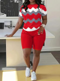 EVE Stripe Print Short Sleeve Two Piece Short Set SHD-9699