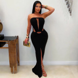 EVE Solid Color Off Shoulder Split Maxi Dress YF-10994