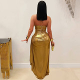 EVE Halterneck Backless Ruched Maxi Dress BY-7491