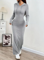 EVE Solid Color Split Hooded Maxi Dress GDYF-3705