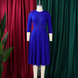 EVE Plus Size Solid Color 3/4 Sleeve Midi Dress GCZF-8655