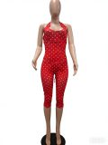 EVE Polka Dots Print Halterneck Tie Up Seventh Jumpsuit TK-6350