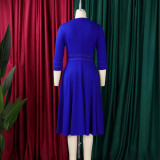 EVE Plus Size Solid Color 3/4 Sleeve Midi Dress GCZF-8655