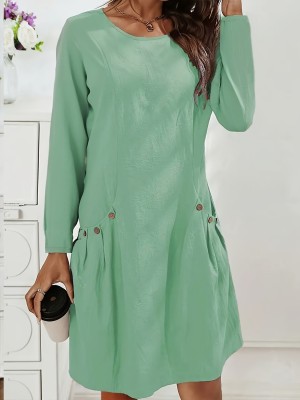 EVE O Neck Short Sleeve Solid Color Mini Dress GDYF-3616