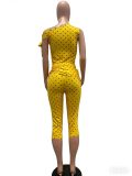 EVE Slash Shoulder Polka Dots Print Seventh Pants Suit TK-6351