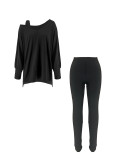 EVE Solid Color Loose Tops Tight Pants 2 Piece Set BMF-680