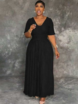 EVE Short Sleeve V Neck Maxi Dress MIL-L322