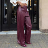 EVE Solid Color PU Leather Causal Pants GPBY-SK9997