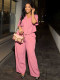 EVE Short Sleeve Solid Color Tops Two Piece Pants Set MIL-L334