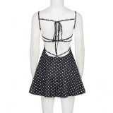 EVE Polka Dots Print Backless Tie Up Mini Dress GPKJ-MR48183