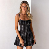 EVE Polka Dots Print Backless Tie Up Mini Dress GPKJ-MR48183