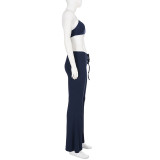 EVE Contrast Color Knits Halterneck Two Piece Pants Set GPKJ-MR48240