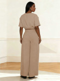 EVE Solid Color O Neck Top Two Piece Pants Set MIL-L319