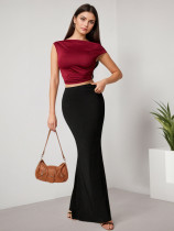 EVE Solid Color High Waist Long Fishtail Skirt GZJF-ZJ6649