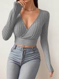 EVE Deep V Neck Long Sleeve Tops GZJF-ZJ2663