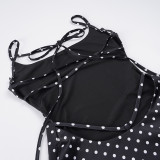 EVE Polka Dots Print Backless Tie Up Mini Dress GPKJ-MR48183