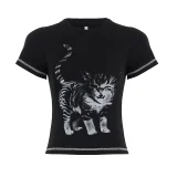 EVE Cat Print Short-Sleeve T-Shirt GPKJ-MR37431