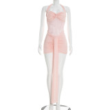 EVE Mesh Halterneck Ruched Mini Dress GSZM-D26DS054
