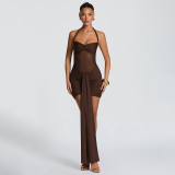 EVE Mesh Halterneck Ruched Mini Dress GSZM-D26DS054