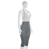 EVE Polka Dot Print Halterneck Backless Seventh Jumpsuit MXBF-J26JP055