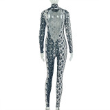 EVE Snake Print High Collar Long Sleeve Jumpsuit GJYO-006317