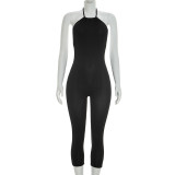 EVE Halterneck Solid Color Backless Seventh Jumpsuit MXBF-J26JP050