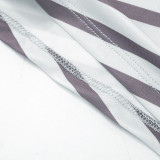 EVE Stripe Print Slash Shoulder T Shirt GSBW-J26TP083
