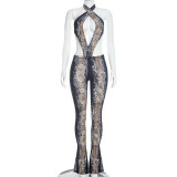 EVE Snake Print Backless Hollow Out Jumpsuit MXBF-J26JP014