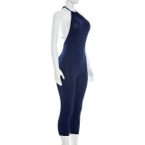 EVE Halterneck Solid Color Backless Seventh Jumpsuit MXBF-J26JP050
