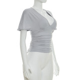 EVE Deep V Neck Bat Sleeve T Shirt GSBW-C26TP096