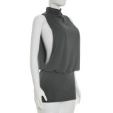 EVE Solid Color Sleeveless Hollow Out Mini Dress GSZM-C26DS092