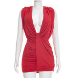 EVE Sleeveless Solid Color Ruched Mini Dress GSZM-J26DS034