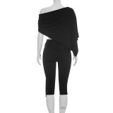EVE Solid Color Irregular Top Seventh Pants 3 Piece Set GSZM-C26ST085