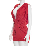 EVE Sleeveless Solid Color Ruched Mini Dress GSZM-J26DS034