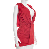 EVE Sleeveless Solid Color Ruched Mini Dress GSZM-J26DS034