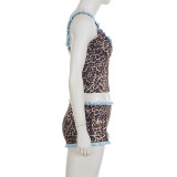 EVE Print V Neck Ruffles Sling Two Piece Shorts Set GPKJ-MR47427