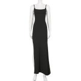 EVE Solid Color Sling High Split Maxi Dress GPKJ-MR48301