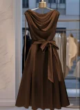 EVE Solid Color Sleeveless Tie Up Midi Dress GSRX-709
