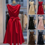 EVE Solid Color Sleeveless Tie Up Midi Dress GSRX-709